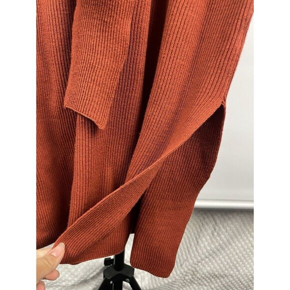 Zara Rust Sienna Orange Ribbed Tie Front Knit V Neck Sweater Dress‎ Size S - Picture 6 of 7